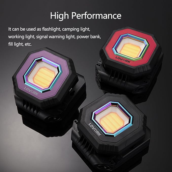 Camping Light Work Light 10000mAh 1500LM Rechargeable Magnetic 5 Modes Flood Light IPX5 Waterproof Portable Clamp Light for Outdoor, Emergency, Repairing, Fishing, Power Outages (Black)