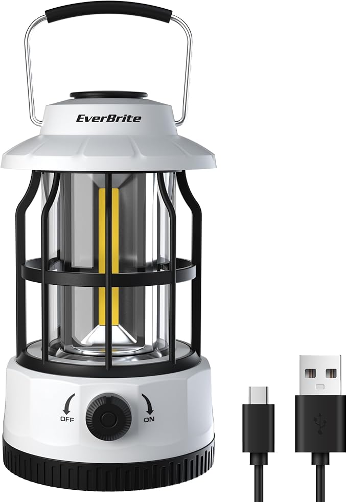 EverBrite LED Camping Lantern, USB C Rechargeable with Stepless Dimming, Vintage Portable Camping Lights & Lanterns for Power Outages, Hurricane, Emergency, Fishing, Home and More