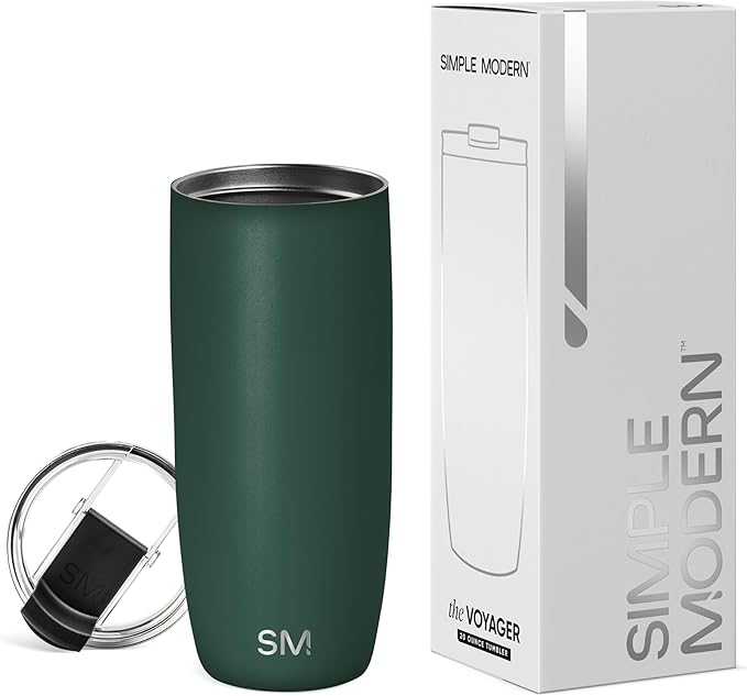 Simple Modern Travel Coffee Mug Tumbler with Flip Lid | Reusable Insulated Stainless Steel Cold Brew Iced Coffee Cup Thermos | Gifts for Women Men Him Her | Voyager Collection | 20oz | Forest