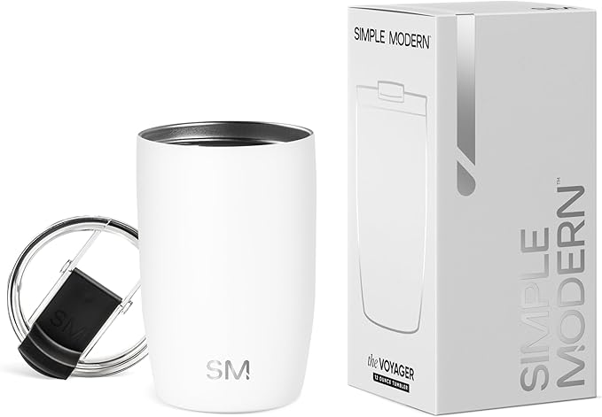 Simple Modern Travel Coffee Mug Tumbler with Flip Lid | Reusable Insulated Stainless Steel Cold Brew Iced Coffee Cup Thermos | Gifts for Women Men Him Her | Voyager Collection | 12oz | Winter White