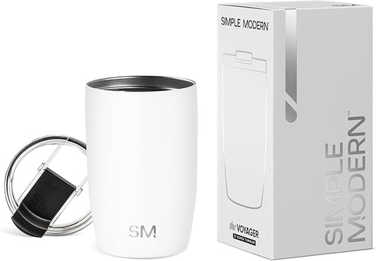 Simple Modern Travel Coffee Mug Tumbler with Flip Lid | Reusable Insulated Stainless Steel Cold Brew Iced Coffee Cup Thermos | Gifts for Women Men Him Her | Voyager Collection | 12oz | Winter White