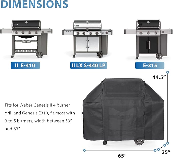 Grisun 7131 Grill Cover 65 Inch for Weber Genesis II 4 Burner and LX 400 Series, Genesis E310 Grill, Waterproof Barbecue Cover for Weber Summit 400 Series and Genesis II 410, 435, 440, UV-Resistant
