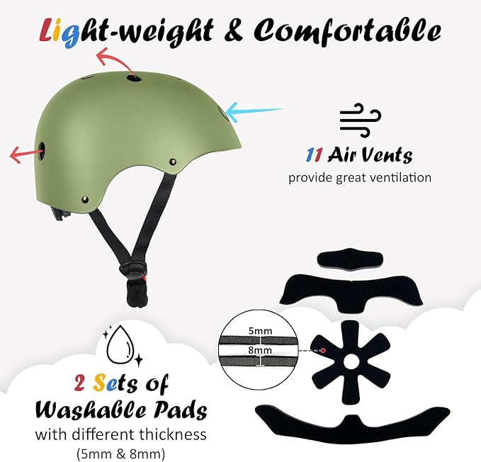 Kids Bike Helmet, Adjustable and Multi-Sport, from Toddler to Youth, 3 Sizes