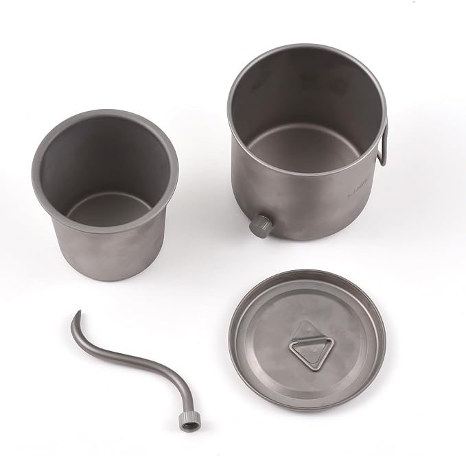 Lixada Titanium Coffee Pot, 13.5oz, Silver, Portable, Camping Coffee Pot with Removable Spout