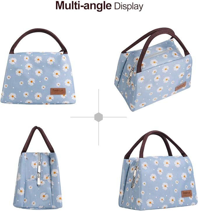 Buringer Insulated Lunch Bag Lunch Box for Women Men Adult Lunch Tote for Work Picnic Travel (Blue Daisy)