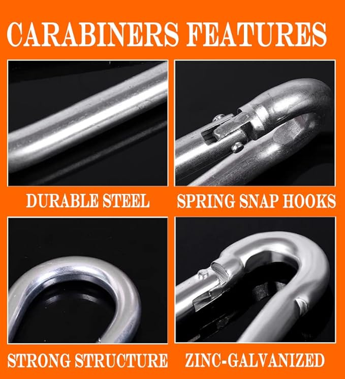 60 Pack Heavy Duty Carabiners, 3/8” Spring Snap Hook Carabiner for Heavy Uses, 4-Inch Snap Hooks Large Carabiners Clips Chain Links Safety Buckle Connector for Swing Hammock Fitness Gym Outdoor Indoor