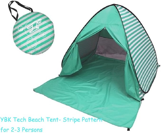 YBK Tech New Stripe Style Automatic Pop Up Beach Tent UV Protection Instant Portable Quick Cabana Sun Shelter for 2-3 Persons (Green)