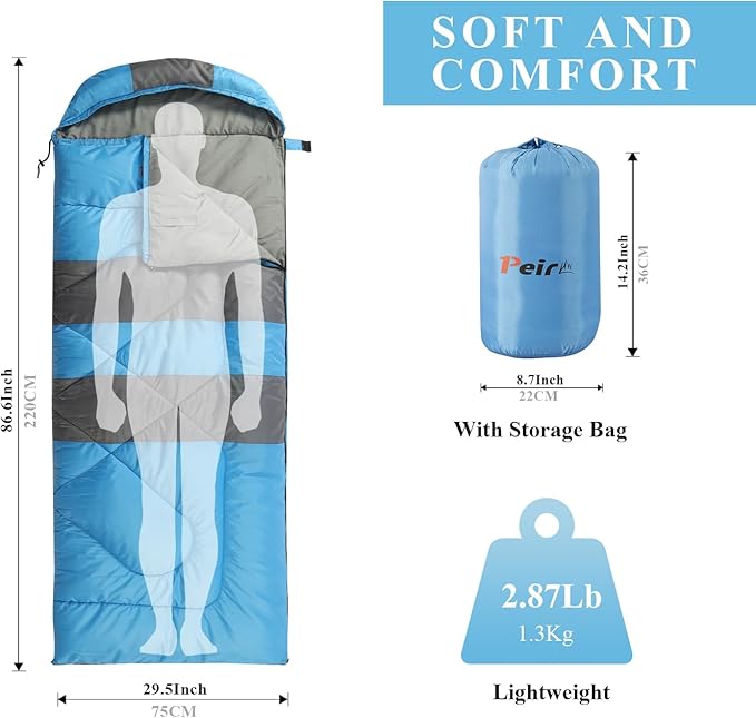 Sleeping Bags, Camping Sleeping Bag for Adults, 3 Season Warm & Cool Weather, Lightweight Waterproof Sleeping Bags for Indoor Outdoor Camping Traveling Backpacking, Pink/Blue/Black