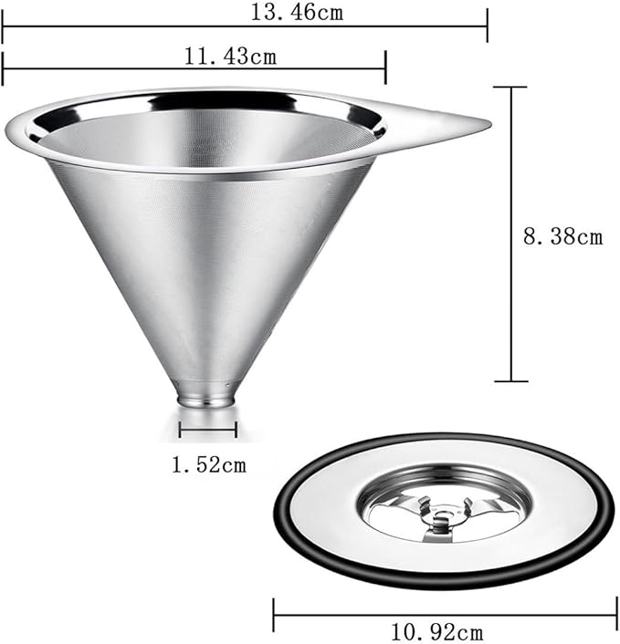 LHS Pour Over Coffee Dripper Stainless Steel Coffee Filter Metal Cone Filter Paperless Reusable Coffee Filter Single Cup Coffee Maker 1-2 Cup With Non-slip Cup Stand and Cleaning Brush