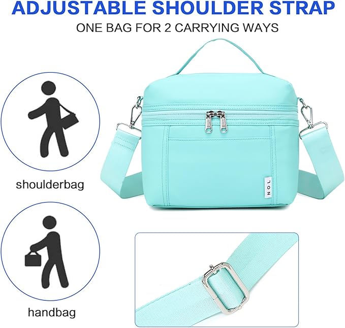 NOL Natural Organic Lifestyle Insulated Lunch Bags for Women Cooler Bag Lightweight Nylon Waterproof Lunch Box For Work (Cyan, Medium(normal))