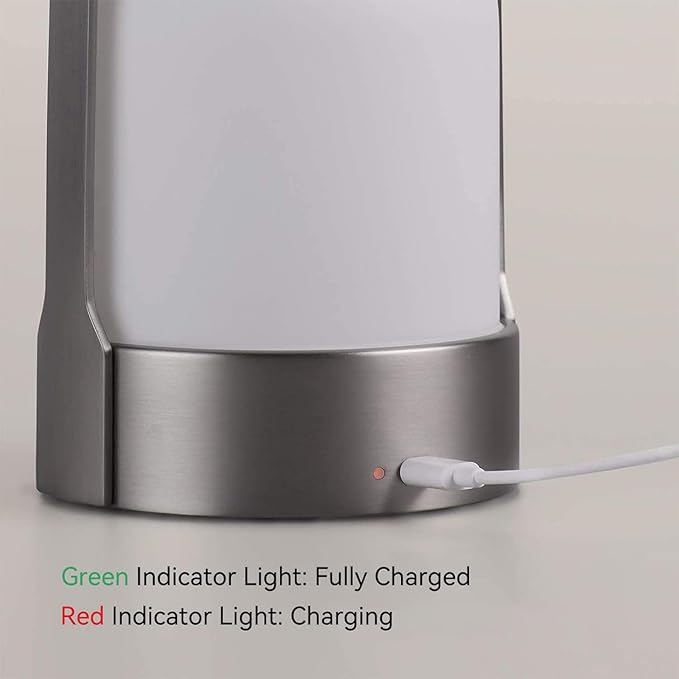 Tubicen Portable Outdoor Battery Operated Lantern Table Lamp Waterproof, 4000mAh Cordless Rechargeable 4 Levels Touch Dimmable Table Lamp, LED Night Light for Patio Camping Restaurant Balcony, Nickel