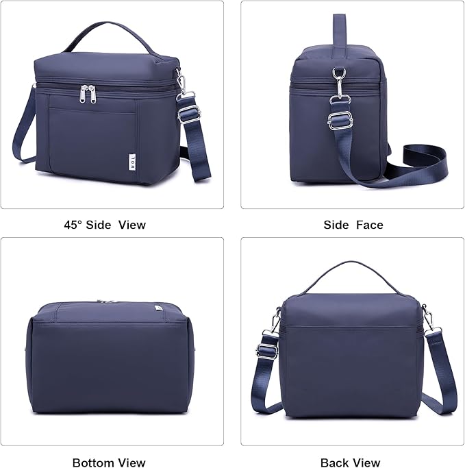 NOL Natural Organic Lifestyle Insulated Lunch Bags for Women Cooler Bag Lightweight Nylon Waterproof Lunch Box For Work (Navy blue, Medium(normal))