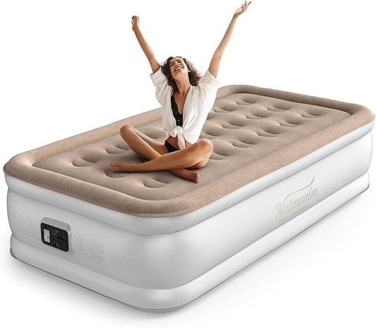 Twin Air Mattress with Built in Pump Raised, Blow up Mattress for Guest Home Camping, Inflatable Mattress Twin Size in 2 Mins Self Inflation, Compact Portable Air Bed, colchones inflables