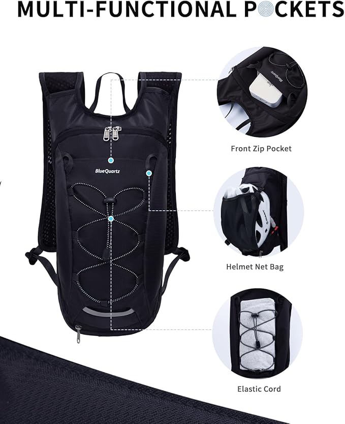 Blue Quartz Hydration Backpack with 2L Water Bladder, Hiking Water Backpack for Women Men, Lightweight Cycling Daypack with Phone Pocket & Helmet Net Bag, Hydration Pack for Biking, Running, Skiing