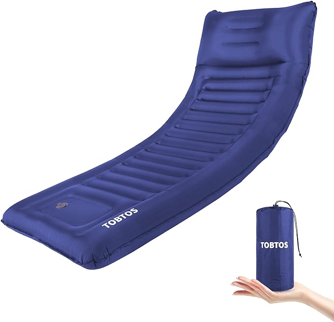 TOBTOS Inflatable Camping Sleeping Pad with Pillow, Thick 6 Inch Ultralight Sleeping Pad with Built-in Pump, Lightweight Sleeping Mat for Camping, Backpacking, Hiking, Tent (Blue)