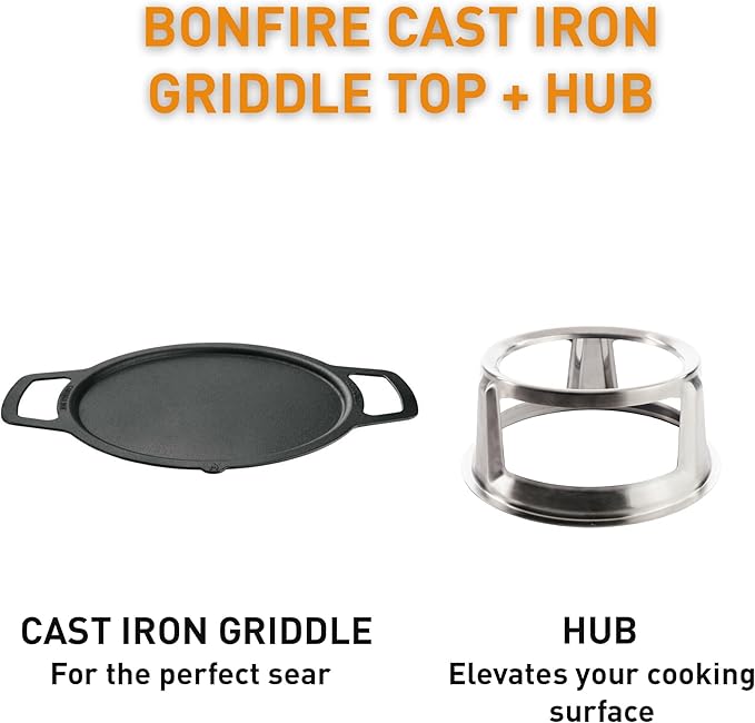 Solo Stove Bonfire Griddle + Hub, Cast Iron Cookware with Stainless Steel Hub for 8” Elevation, Addition to Bonfire fire Pit, Weight: 19.5lbs, Cooking Surface Diameter 17.75"