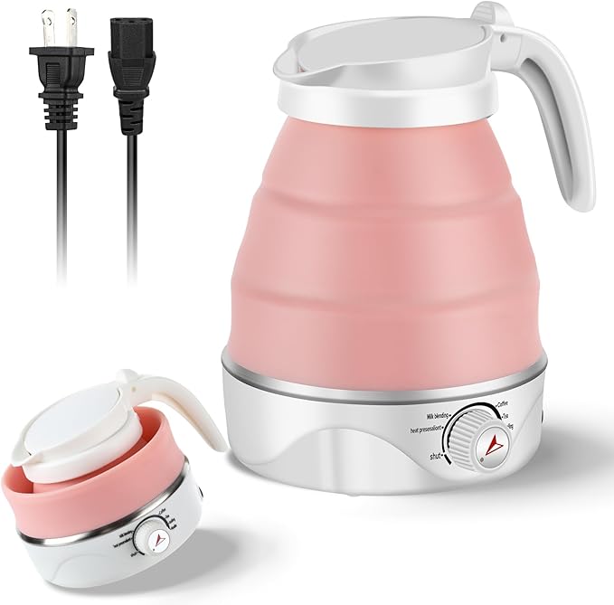 Portable Electric Travel Kettle, 600ml Collapsible Silicone Kettle with Temperature Adjustment Function for Camping, Hotels and Travel