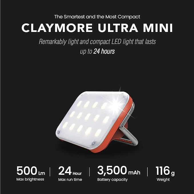 CLAYMORE Ultra Mini (Dark Gray) - Outdoor Rechargeable LED Light for Camping, Tent, Backpacking, Emergency and Industrial Use. Waterproof, Portable Lantern with USB-C, Up to 24 Hours Battery Life.
