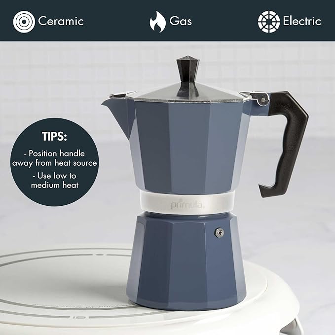 Primula Classic Stovetop Espresso and Coffee Maker, Moka Pot for Italian and Cuban Café Brewing, Greca Coffee Maker, Cafeteras, 6 Espresso Cups, Blue