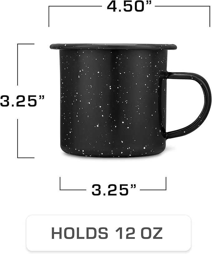 COLETTI Classic Camping Mugs — Enamel Coffee Mug, Camping Coffee Mugs — Premium Nostalgic Mug Set, German Imported Enamel Coating (Black)