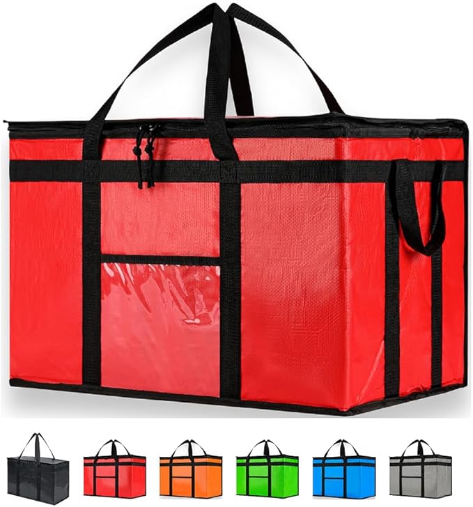 NZ home Durable 3XL PRO Insulated Cooler Bag and Food Warmer for Delivery & Grocery Shopping with Zippered Top, Red Commercial Grade (1 Pack)