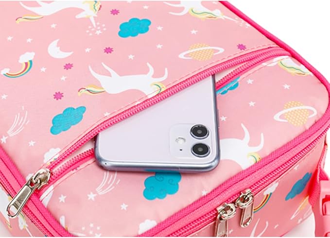 FlowFly Kids Lunch box Insulated Soft Bag Mini Cooler Back to School Thermal Meal Tote Kit for Girls, Boys, Unicorn