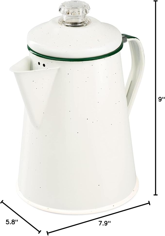 GSI Outdoors Percolator Coffee Pot | Enamelware Campfire Coffee Boiler Kettle for Outdoor Camping Cookware, Cabin, RV, Kitchen, Hunting & Backpacking