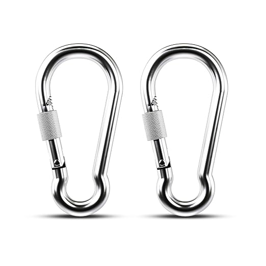KINLINK 2 Pack Screw Locking Carabiner - 7.00 inch Heavy Duty Carabiner Clips, 304 Stainless Steel Large Caribiner for Camping, Swing, Hammock, Hiking, Weight Lifting Machine, Home Gym Equipment