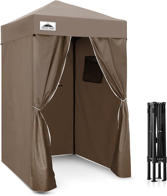 EAGLE PEAK Flex Ultra Compact 4x4 Pop-up Canopy, Sun Shelter, Changing Room, Portable Privacy Canopy Cabana for Pool, Fashion Photoshoots, or Camping, 4x4 ft, Brown