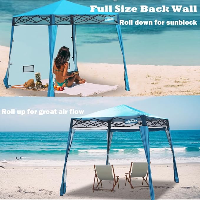 EzyFast Compact Pop Up Canopy Tent, Collapsible Instant Shelter, Portable Sports Cabana, With Built-in Weight Bags, 8 x 8 ft Base / 6 x 6 ft Top for Camping,Hiking,Fishing,Family Outings (Mosaic Blue)