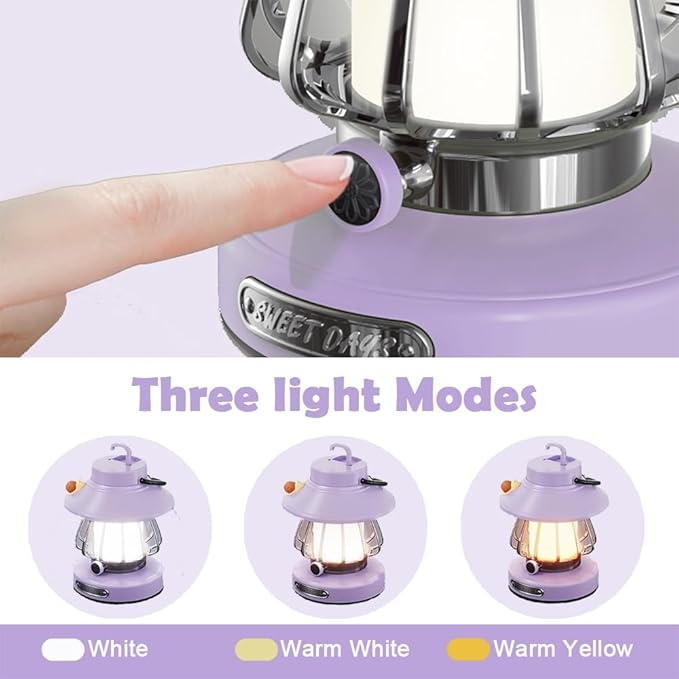 Camping Lantern For Kid Toddler Flashlight With Soft Light & Eye Protection Indoor Outdoor Hanging Tent Portable Night Light Battery Operated Sky Lanterns Rechargeable Lamp Gear Essentials Gift Purple