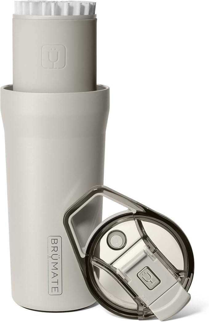 BrüMate Pour Over 20oz Insulated Travel Coffee Mug | 2-in1 Travel Coffee Maker with 100% Leak Proof Lid | Insulated Coffee Tumbler | Travel & Camping | Comes with Filter Dripper (Dune)