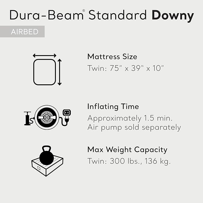 Intex 75 x 39 x 10 Inch Dura-Beam Fiber-Tech Vinyl Standard Downy Air Mattress with Plush Top and 2-in-1 Valve, Twin (Pump Not Included)