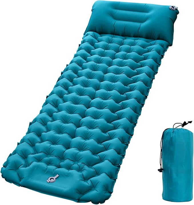 Moisture-Proof & Waterproof Portable Air Mattress for Hiking/Camping/Picnic, Nylon Connectable Outdoor Air Cushion Sleeping Pad for Sightseeing/Backpacking/Trekking (Blue)