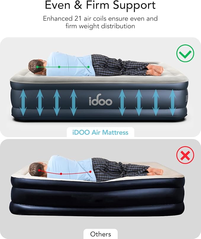 iDOO Twin Air Mattress with Built in Pump, 18" Raised Compact Blow up Mattress, Inflatable Mattress for Camping Guest Home, Portable Travel Air Bed, 2-Min Quick Inflation Deflation, Colchon inflable