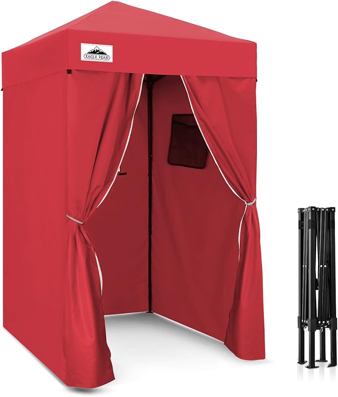 EAGLE PEAK Flex Ultra Compact 4x4 Pop-up Canopy, Sun Shelter, Changing Room, Portable Privacy Canopy Cabana for Pool, Fashion Photoshoots, or Camping, 4x4 ft, Red