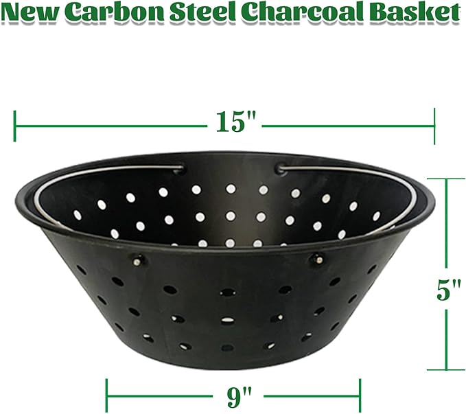 KAMaster Carbon Steel Charcoal Basket Fire Bowl for Large Big Green Egg,Ash Basket for Large Kamado Grill Accessories Fire Box Bowls Ash Basket,Kamado Grill Joe Classic and Other Similar Grills