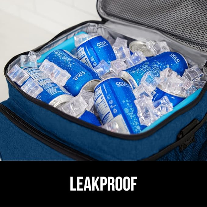 GORILLA GRIP Reusable Insulated Lunch Box Bag, Large Capacity, Leakproof Soft Cooler Bags, Mesh Pockets and Adjustable Strap, Food Tote for Work Camping School, Keep Drinks Cold, 8L, 10x9, Navy Blue