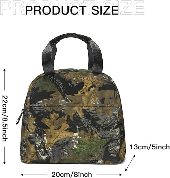 Giwawa Leaf Camouflage Insulated Lunch Bag for Men Women Tree Leaves Camo Reusable Lunch Box Thermal Lunch Cooler Tote Bags with Front Pocket for Kids Boys Girls Office Picnic