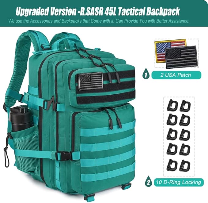 Military Tactical Backpack 45L Large Tactical Backpack for Men, Hiking Rucksack With Bottle Holder
