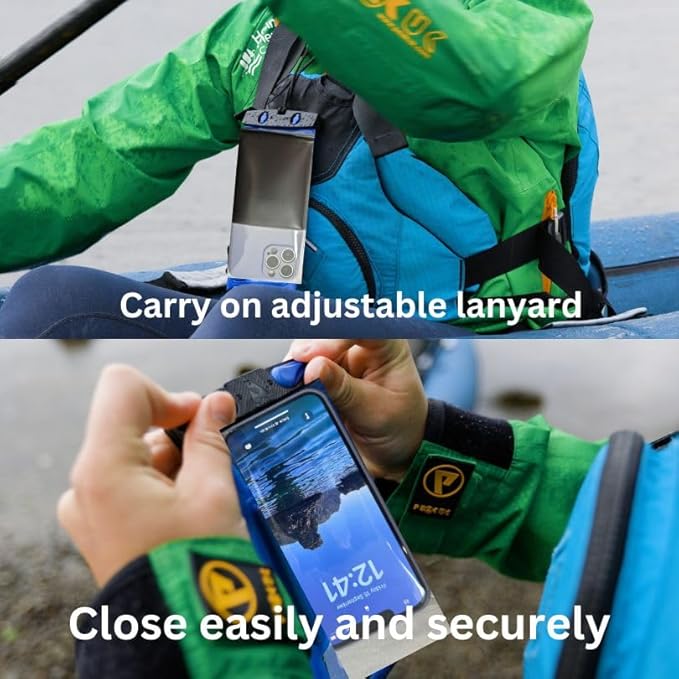 Aquapac Waterproof Phone Case, Medium, Blue, Lanyard, iPhone and Android, Made in The UK, Hiking, Mountain Biking, Running Accessory, Travel Essential, 5 Year Warranty. IPX8 Certified to 30 ft deep.
