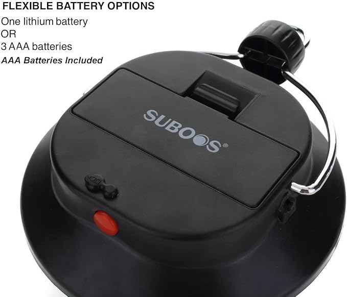 SUBOOS Oringinal LED Tent Light - 3 Brightness Levels, Battery Powered, Foldable Hook with Carabiner, Great for Outdoor Camping, Canopy, Gazebo, and Outages