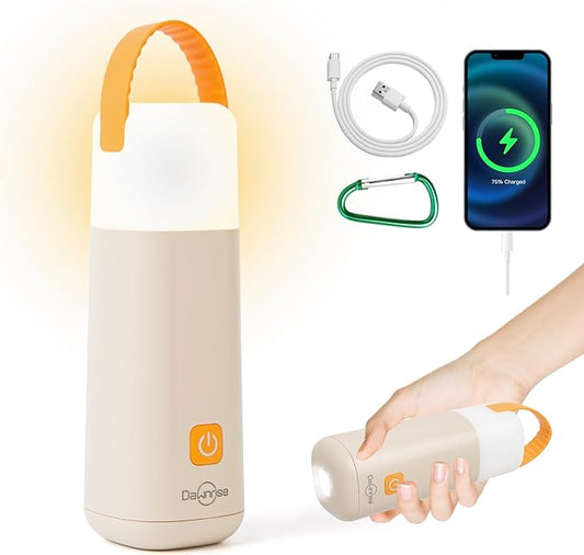 Dawnrise LED Camping Lantern, Up to 350 Hours Rechargeable Camping Light, 4 Modes Outdoor Flashlight Lantern with Red Light, Water Resistant Portable Tent Light for Emergency,Hiking,Hurricane (Yellow)