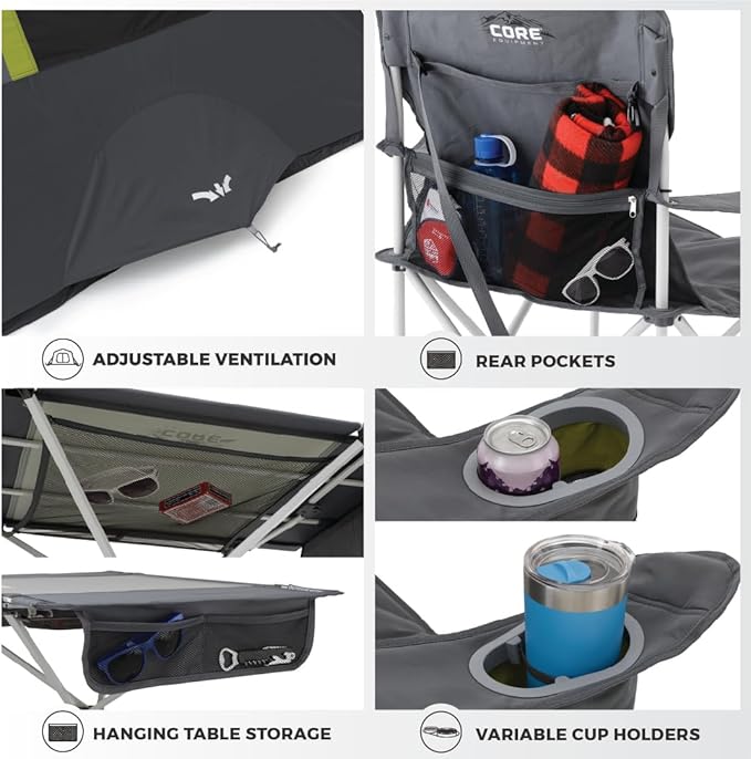 CORE 4 Person Instant Cabin Tent Camping Set | Includes 1 Pop Up Tent with 60 Second Setup, 1 Outdoor Table & 2 Camp Chairs | Perfect for Family Car Camping with Included Carry Bag