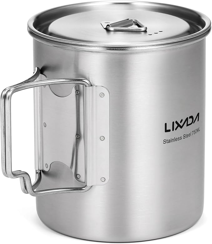 Lixada 750ml Camping Cup Pot Cup Stainless Steel Water Cup Mug with Foldable Spoon for Outdoor Camping Hiking Backpacking