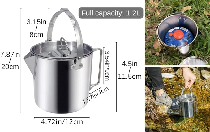 BeGrit Camping Coffee Pot Camping Pot Tea Kettle Stainless Steel Hiking Pot Portable Percolator Coffee Pot with Handles and with Lids for Camping Hiking Picnic
