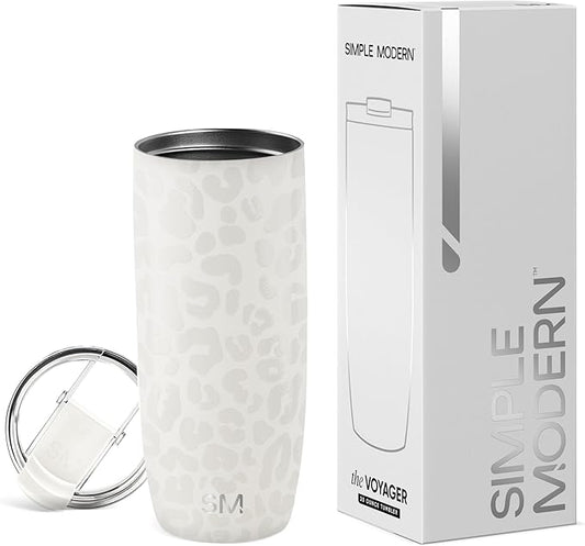 Simple Modern Travel Coffee Mug Tumbler with Flip Lid | Reusable Insulated Stainless Steel Cold Brew Iced Coffee Cup Thermos | Gifts for Women Men Him Her | Voyager Collection | 20oz | Cream Leopard