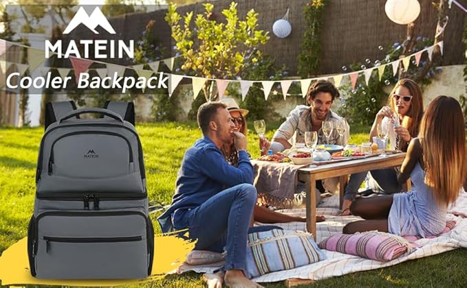 MATEIN Cooler Backpack, 26 Cans Insulated Lunch Backpack for Men Women, Leakproof Double Layer Lunch Cooler Bag Lightweight Soft Lunch Backpack with Cooler Compartment, Beach Camping Hiking Beer Gifts