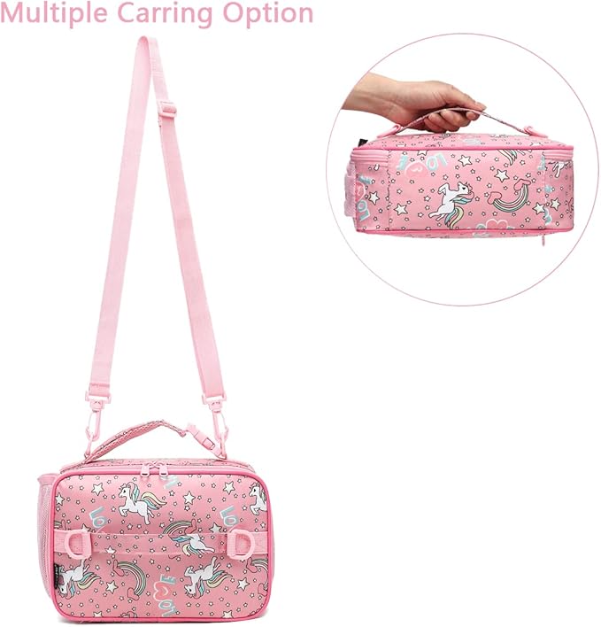 FlowFly Kids Lunch Bag, Durable Insulated School Lunch Box with Shoulder Strap and Bottle Holder, Water-resistant Thermal Small Lunch Cooler Tote for Teen Boys & Girls,Red#Uincorn