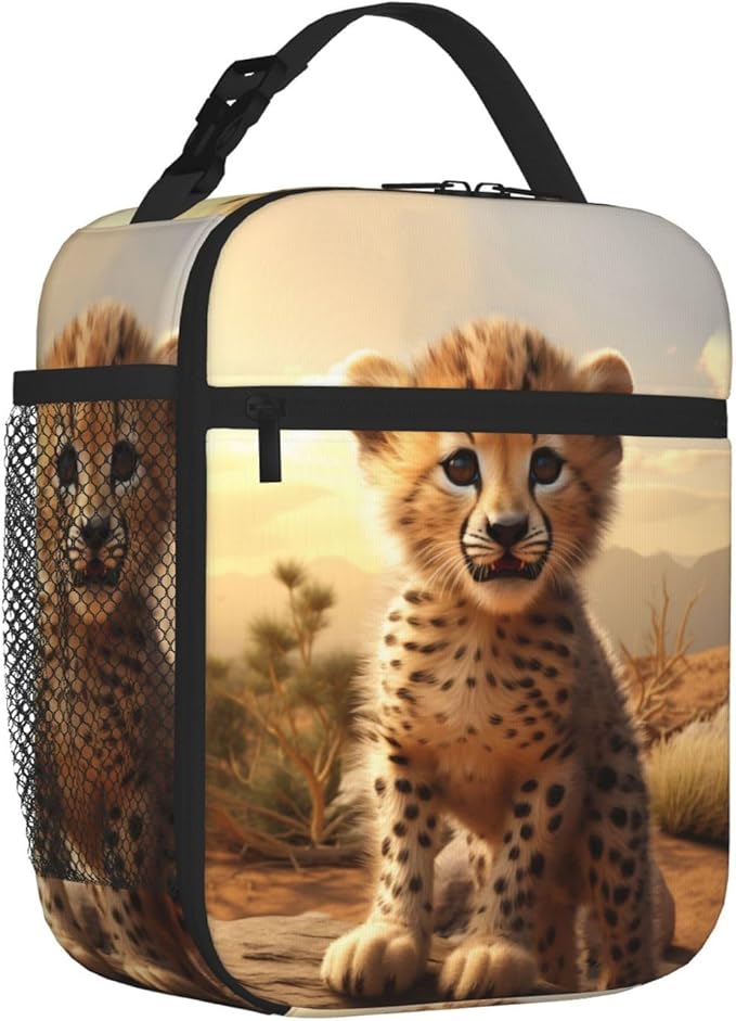 SARA NELL Cute Cheetah Insulated Lunch Bag Baby Cheetah Lunch Box for Women Men Teens Kids, Reusable Lunch Tote Bag, Leakproof Thermal Insulated Lunch Bags for Work, Picnic, School or Travel